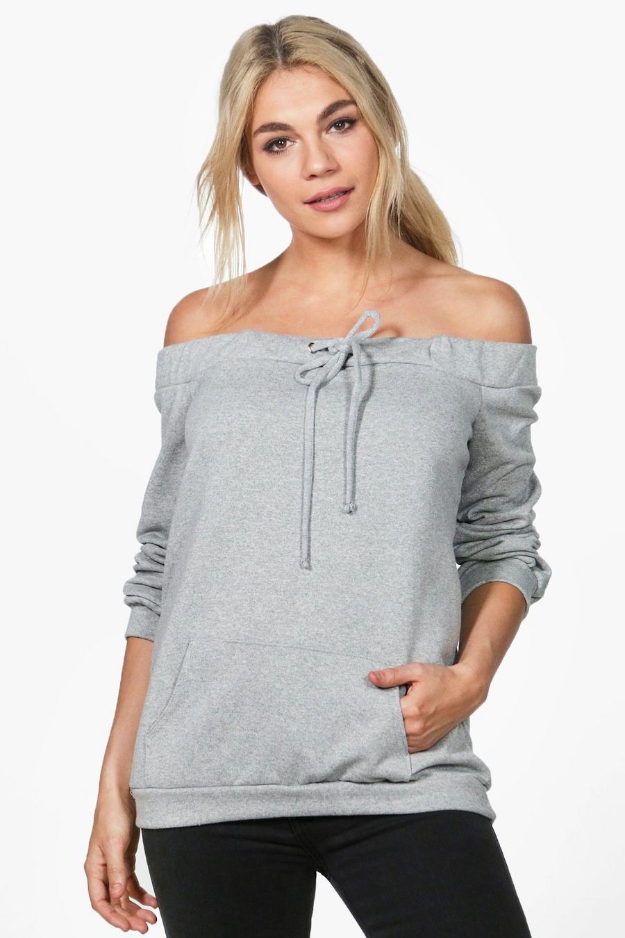 Molly Sweatshirt mit Bardot-Ausschnitt, Grau meliert image number 1