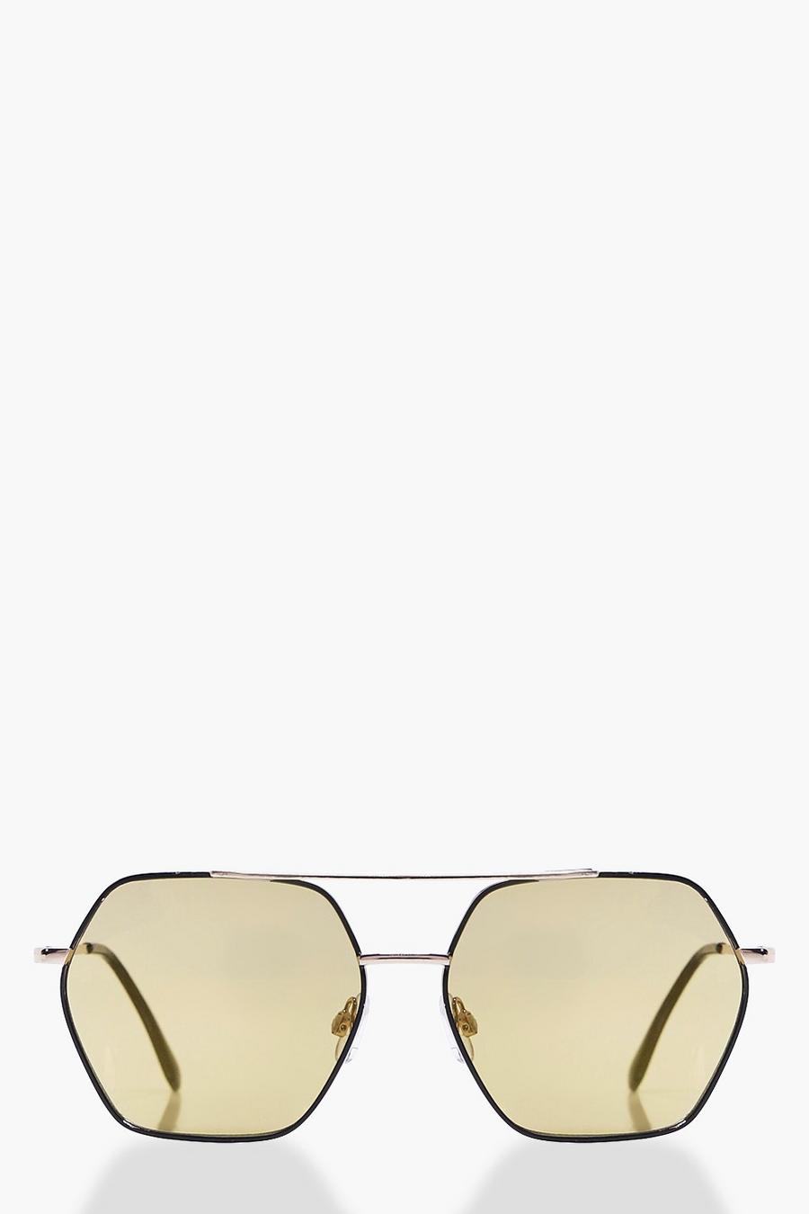 occhiali da sole in stile aviatore con lenti fumé esagonali image number 1