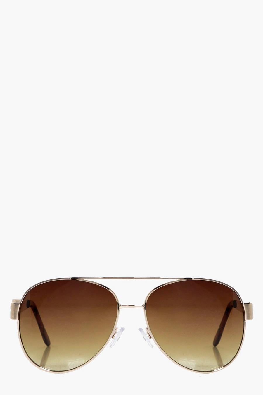 Brown Diamante Arm Aviator Sunglasses image number 1