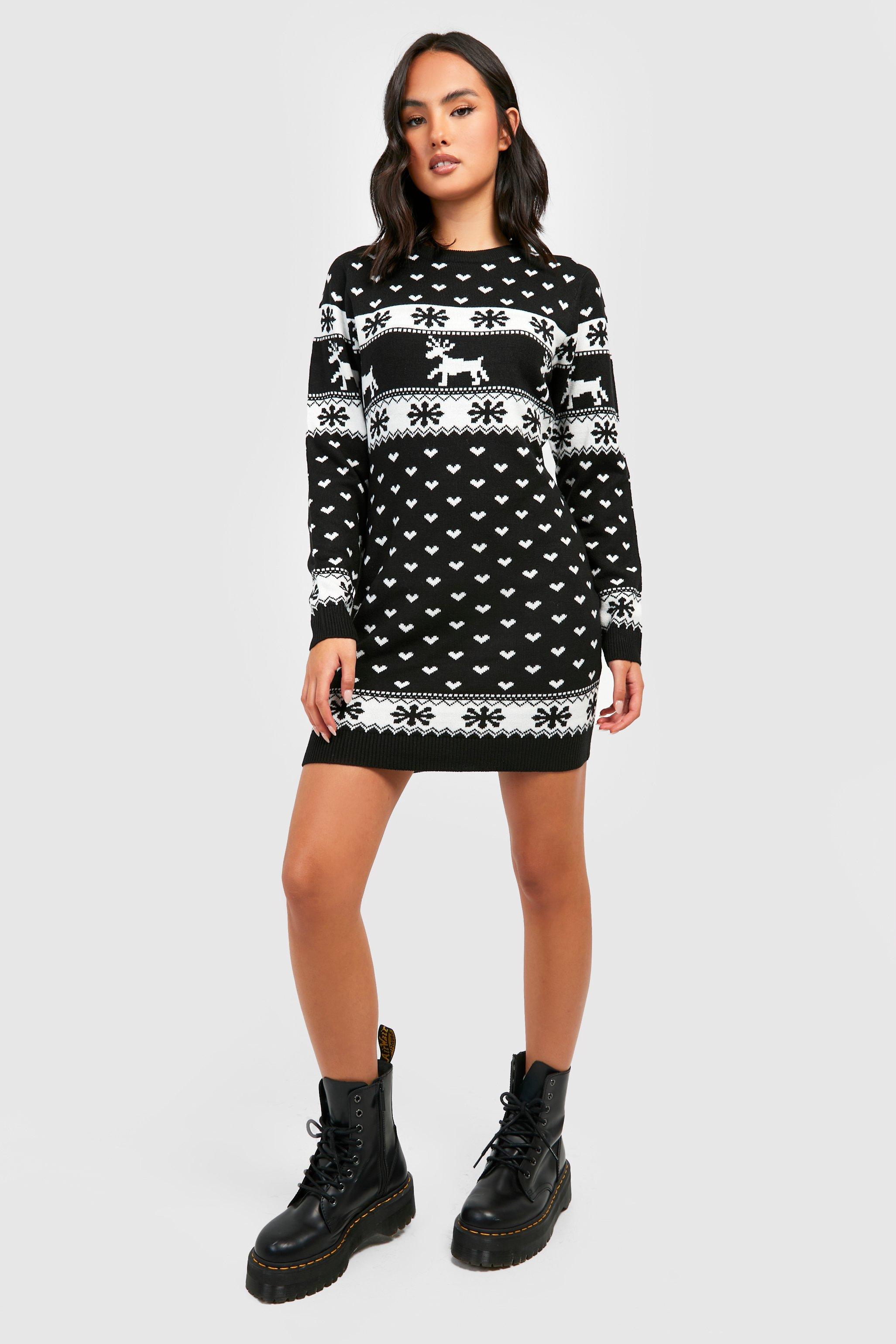 Reindeers And Snowflake Christmas Sweater Dress | boohoo