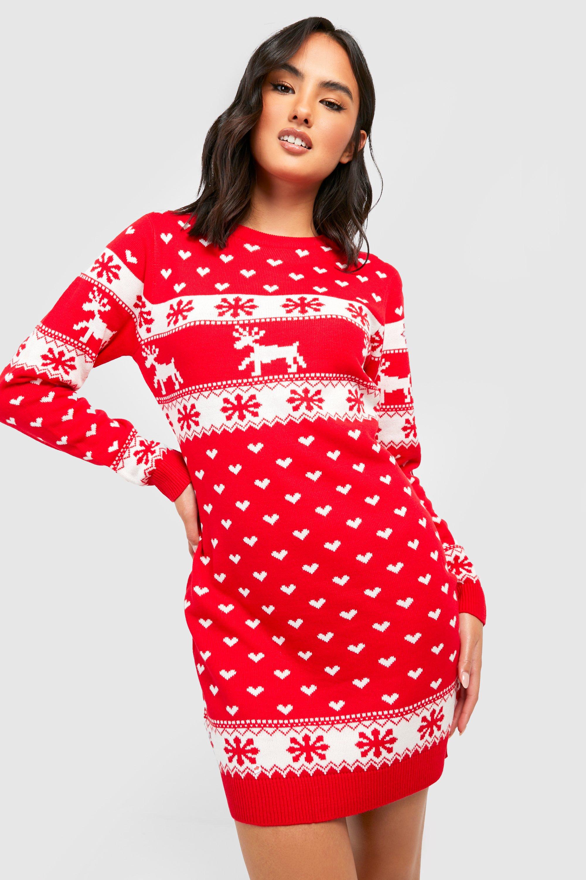 Reindeers And Snowflake Christmas Sweater Dress