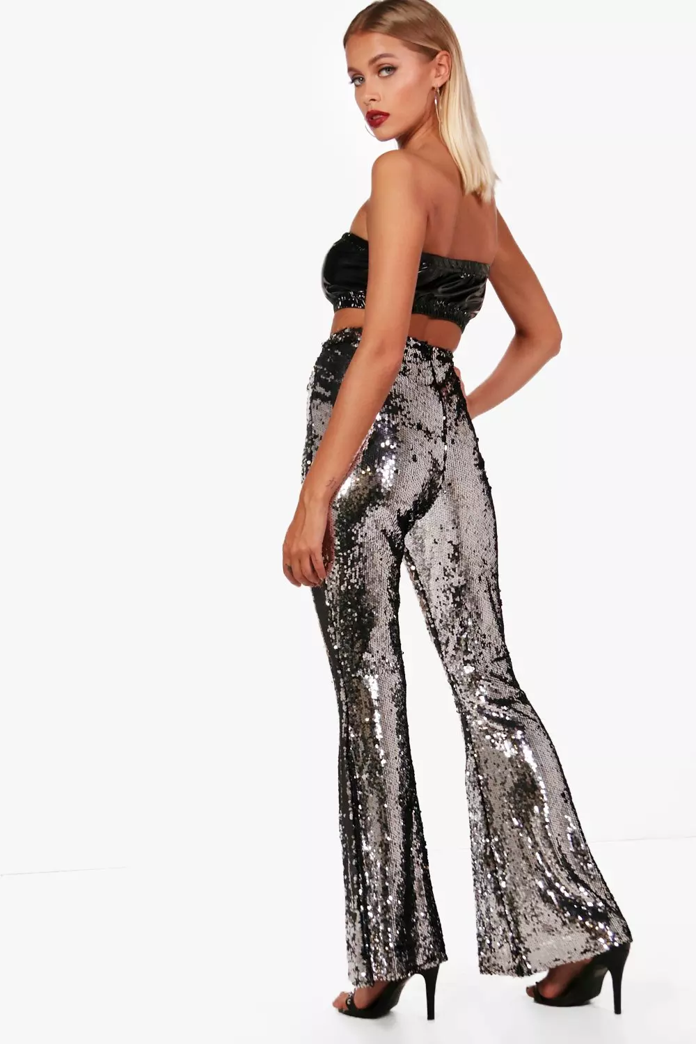 Azure Silver Sequin Flared Trousers alternative image