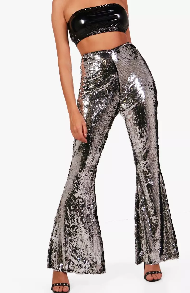 Azure Silver Sequin Flared Trousers alternative image