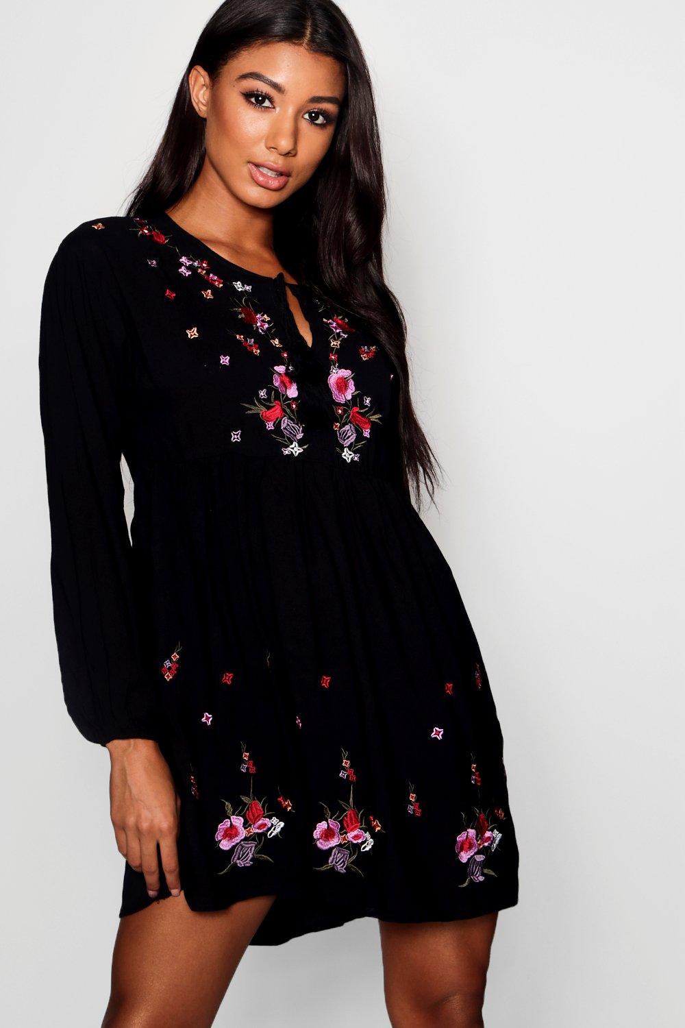 boohoo black embroidered dress