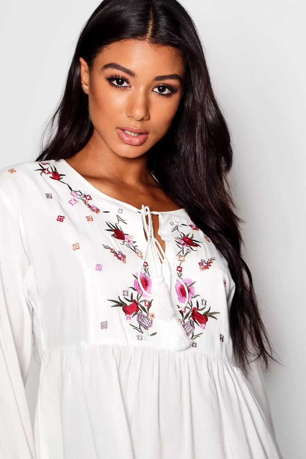 Embroidered smock dress clearance white