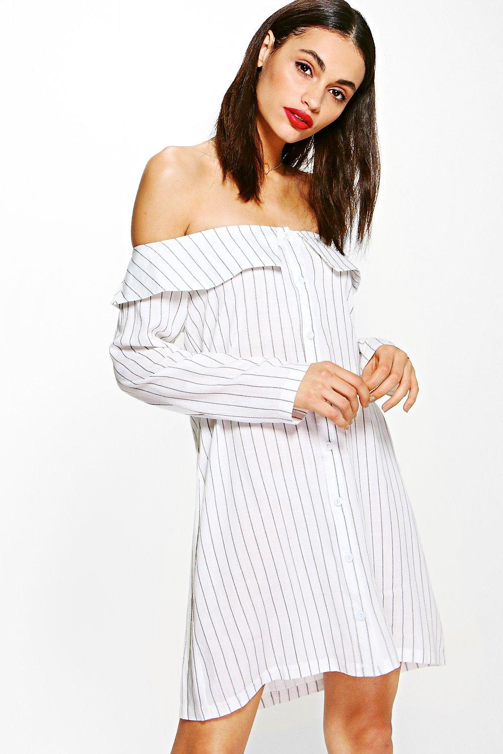 white off the shoulder shirt dress