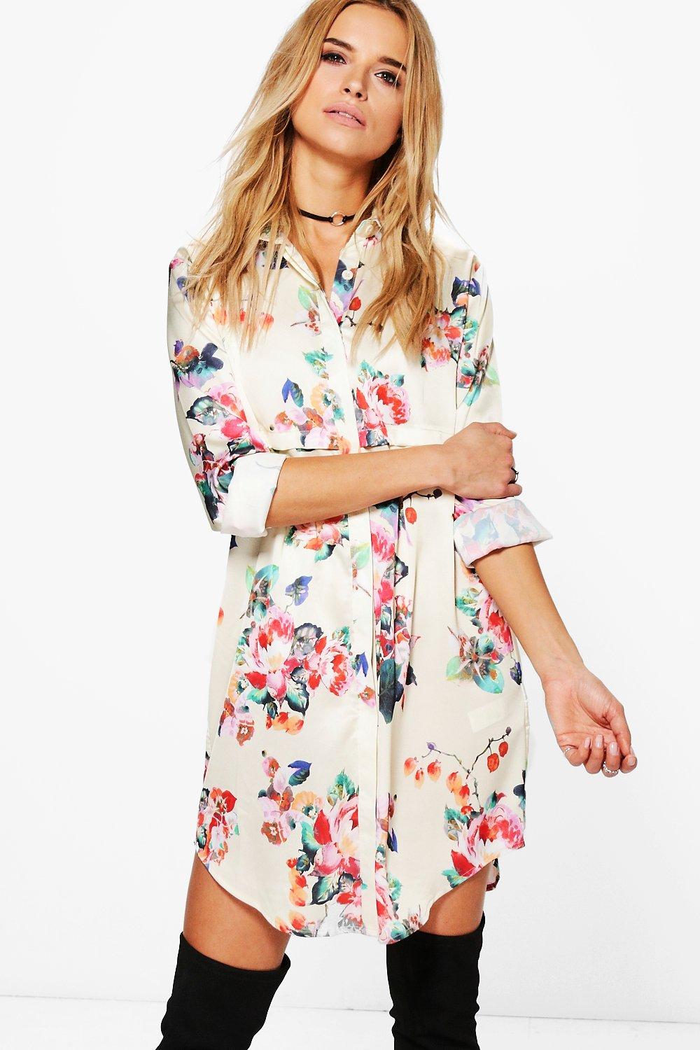 boohoo satin shirt dress