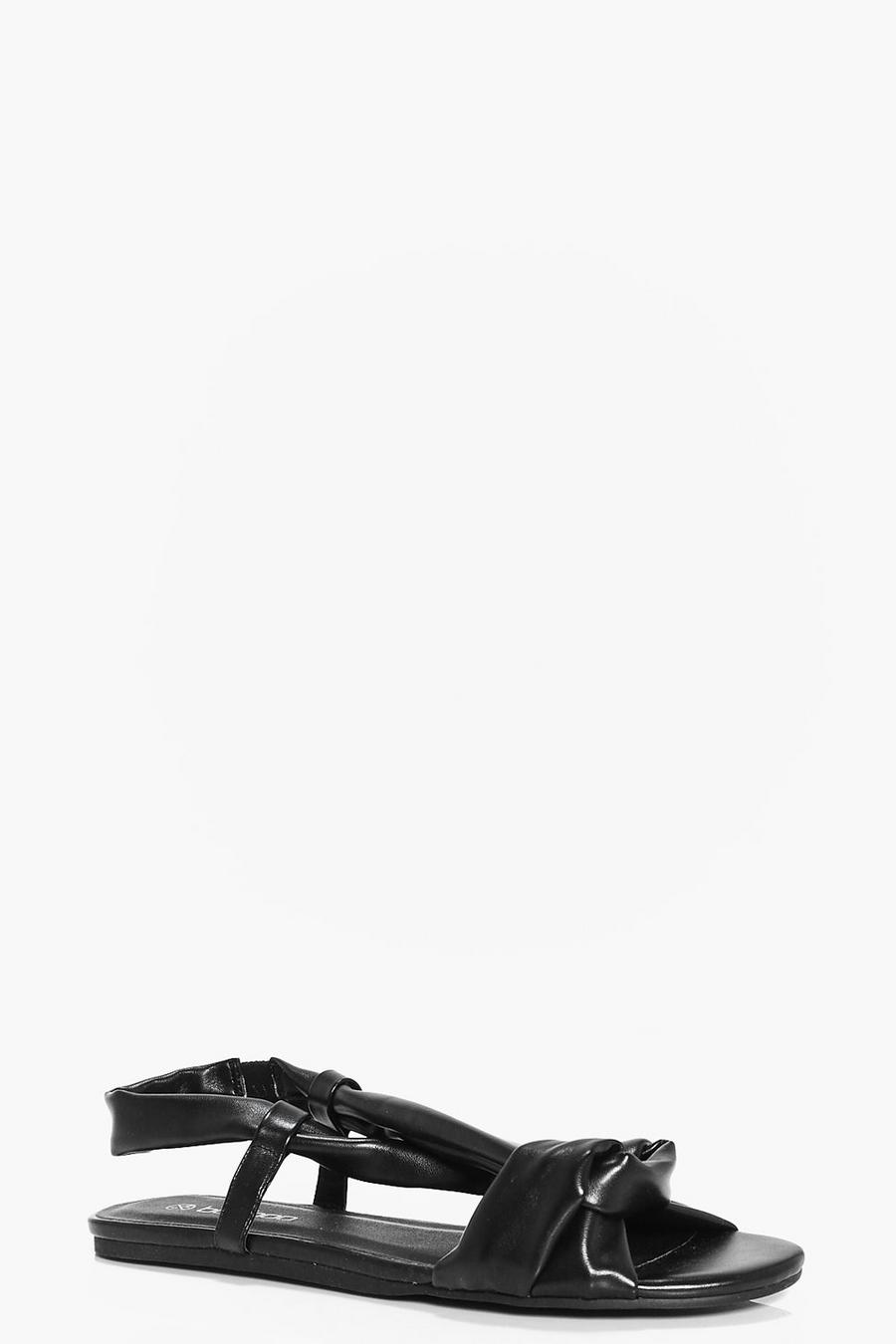 Black noir Knotted Cross Strap Flat Sandals image number 1