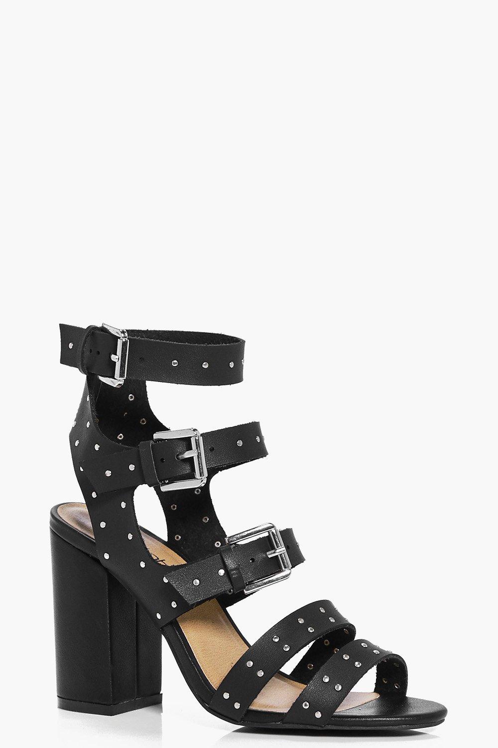 studded gladiator block heels