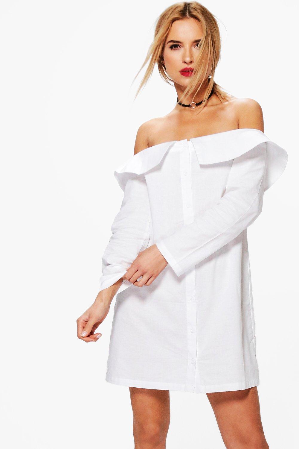 boohoo white off shoulder dress