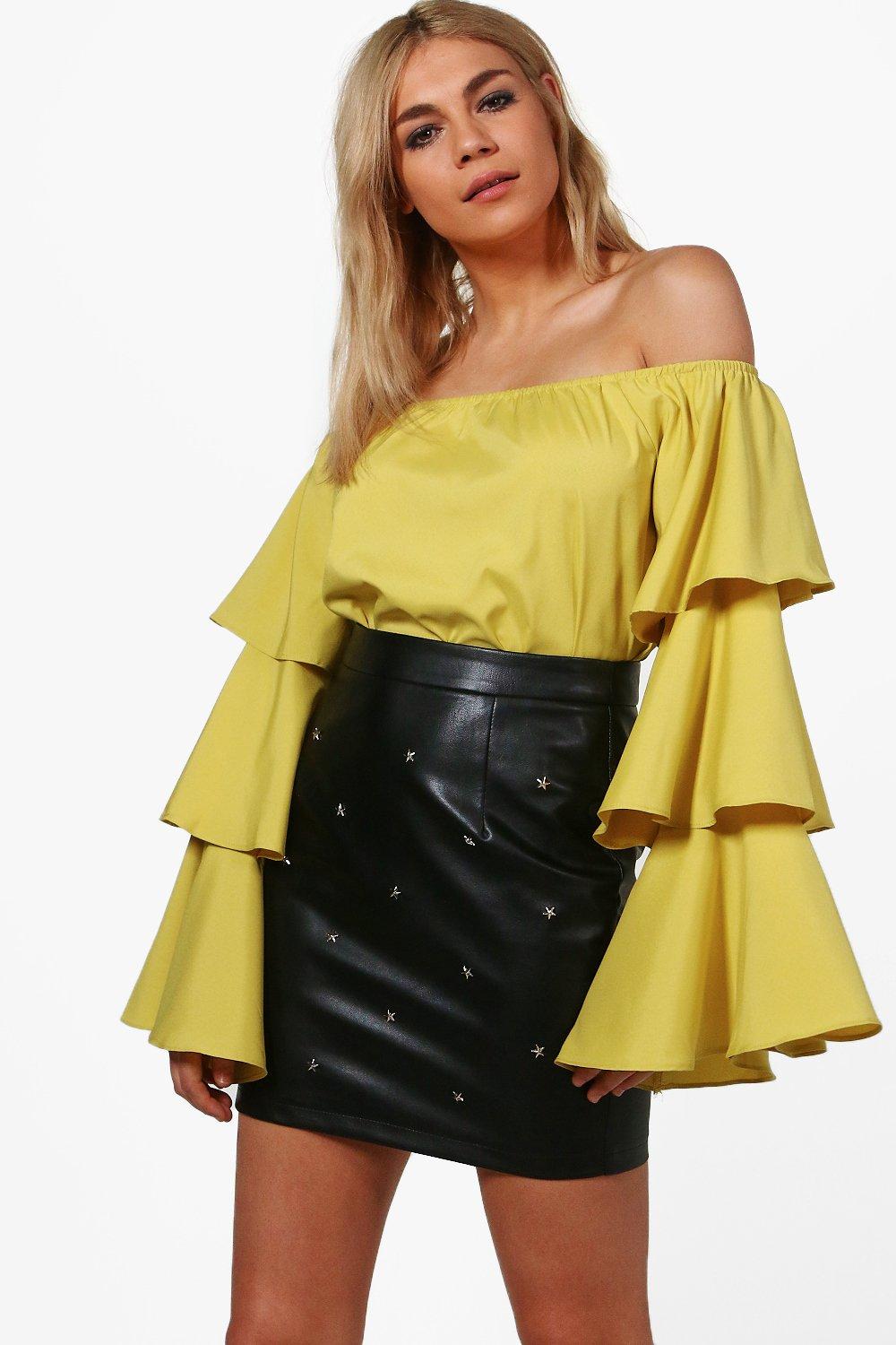 ruffle sleeve bardot top