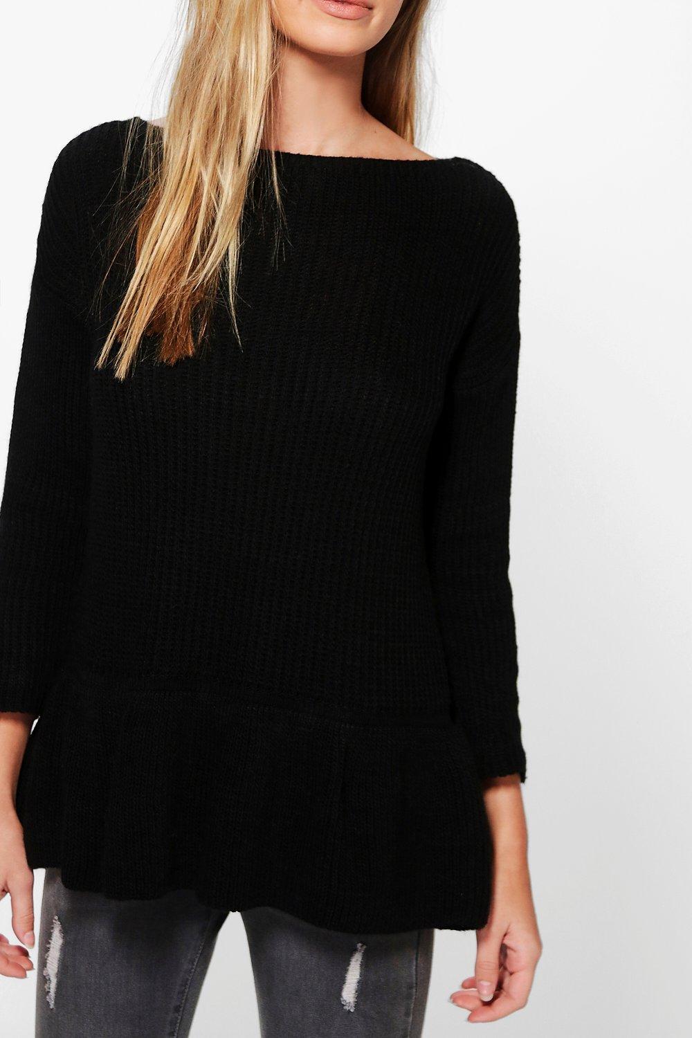 black frill shirt hem top jumper