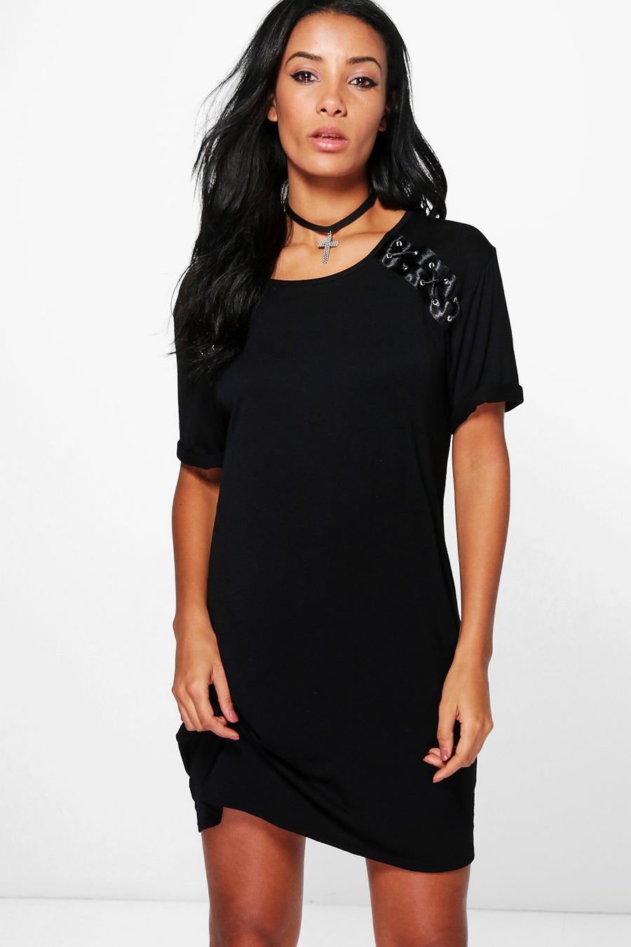 vestido estilo camiseta con cordones laterales vivienne, Negro nero image number 1