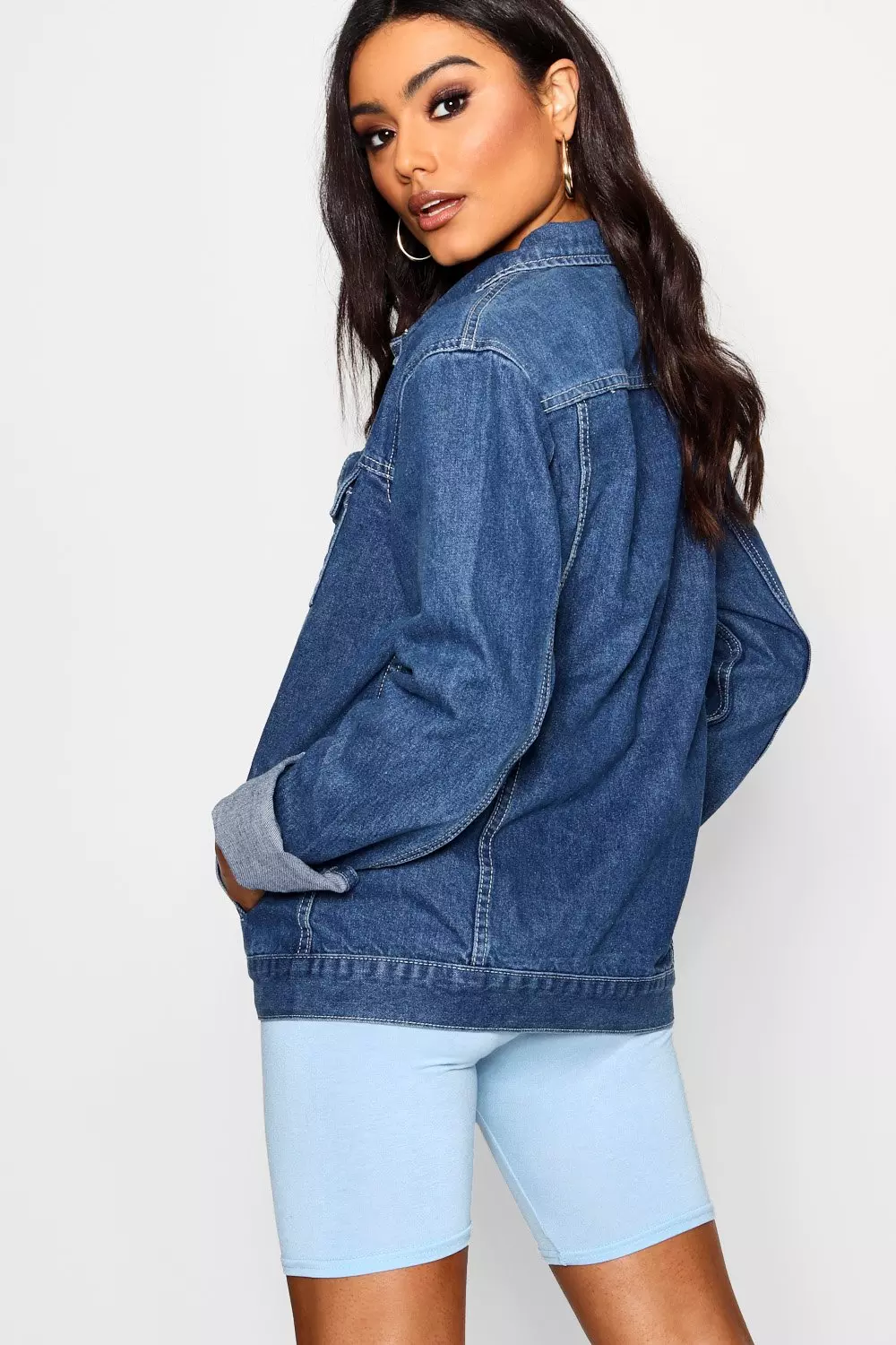 Missguided blue store oversized denim jacket