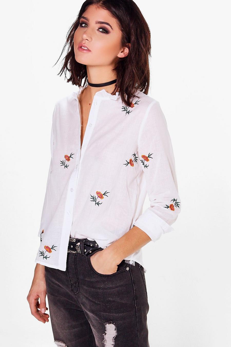 White Embroidered Cotton Shirt image number 1