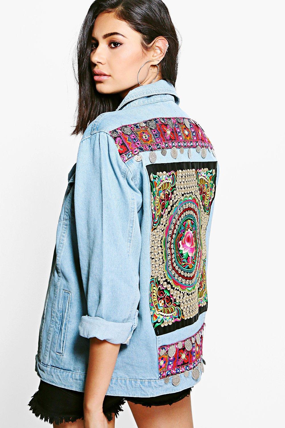 Fleur Embellished Denim Festival Jacket | boohoo