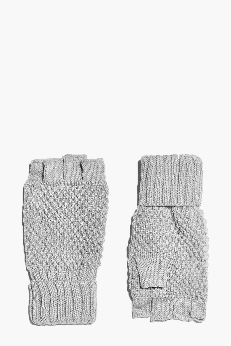 Grey gris Abigail Cable Knit Fingerless Gloves image number 1