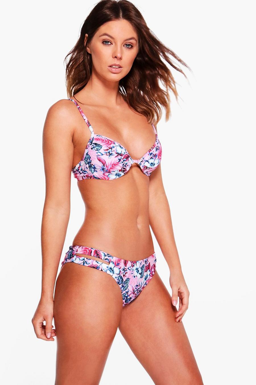 Pink Kerrie Digital Floral Underwired Cut Out Bikini image number 1
