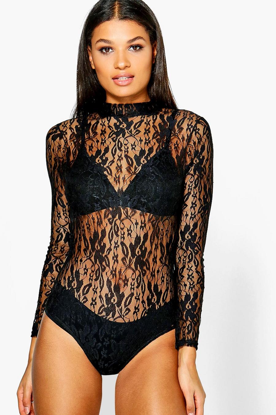 Wendy High Neck Lace Long Sleeve Bodysuit image number 1