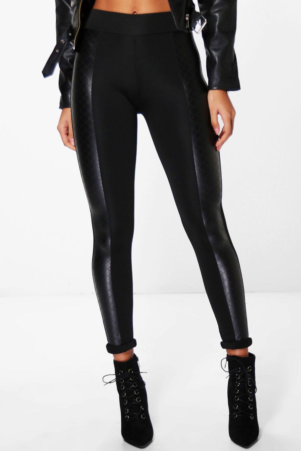 Rose Quilted Leather Look Panel Leggings