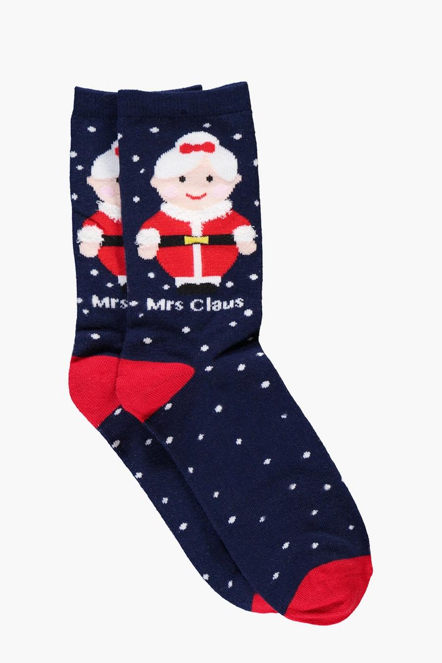 Navy marineblau Aimee Mrs Santa Claus Christmas Socks image number 1