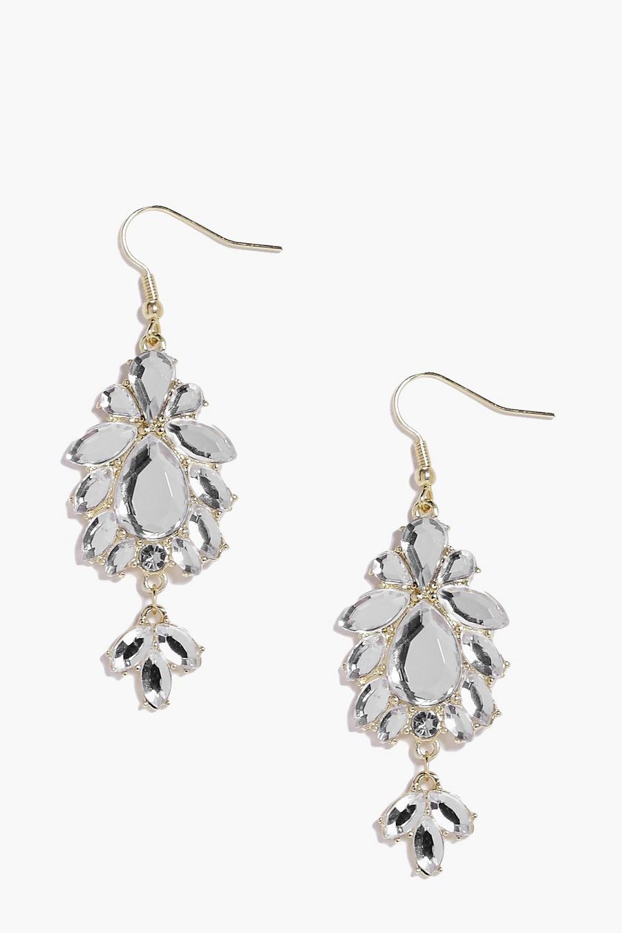 Gold metallic Alice Diamante Floral Drop Earrings image number 1