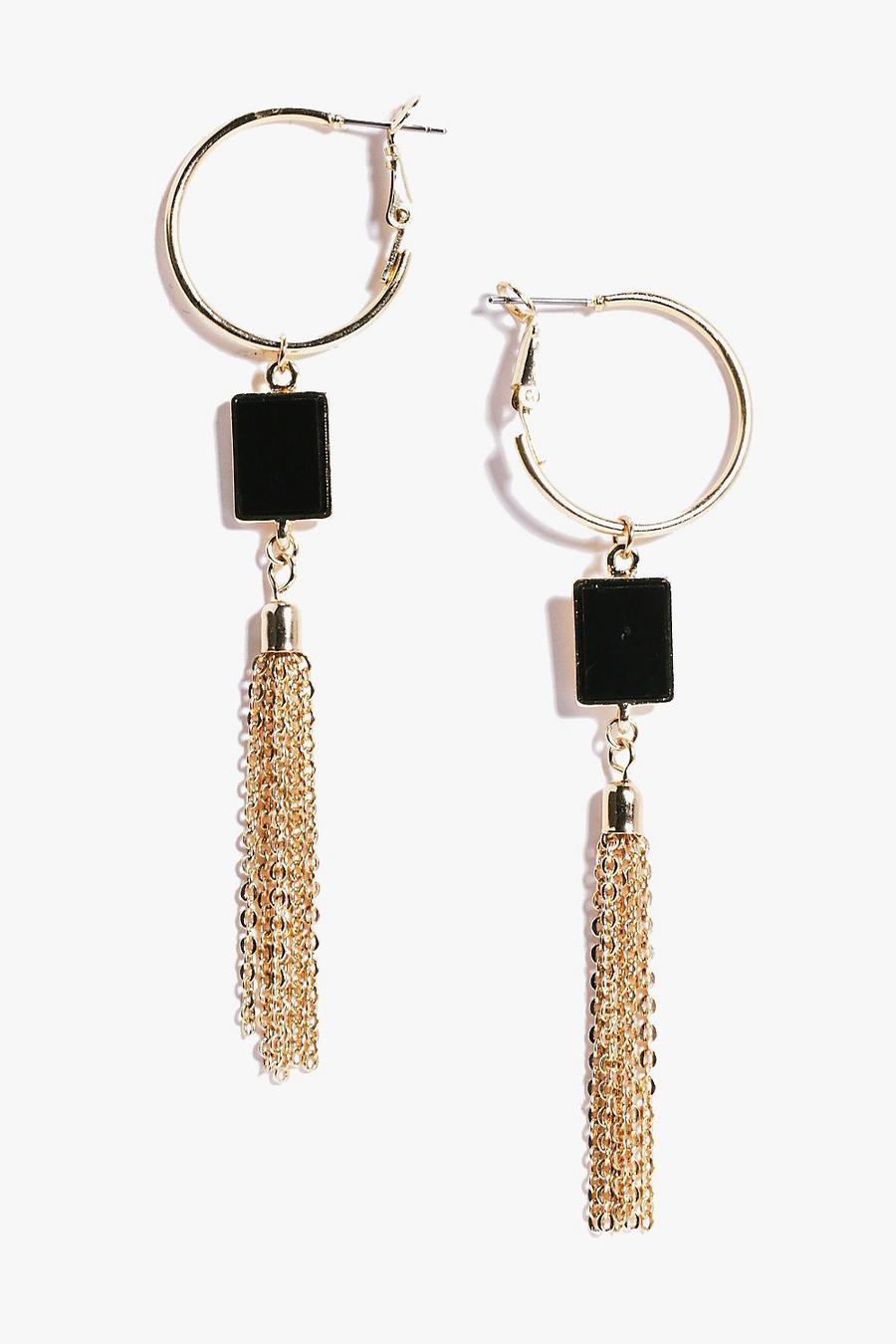 Gold metallic Gracie Hoop Enamel Metal Tassel Earrings image number 1