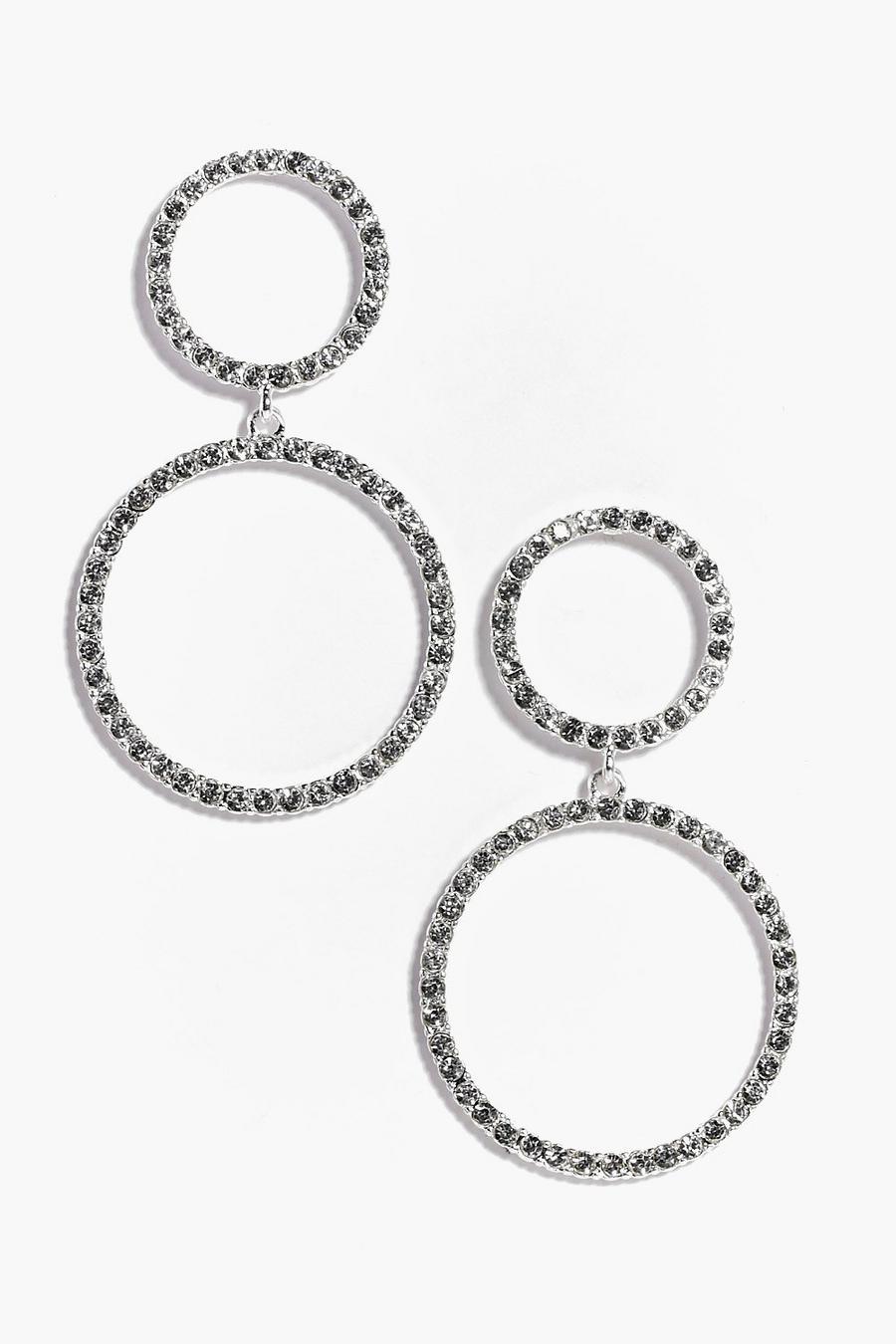 Silver Emilia Double Diamante Hoop Earrings image number 1