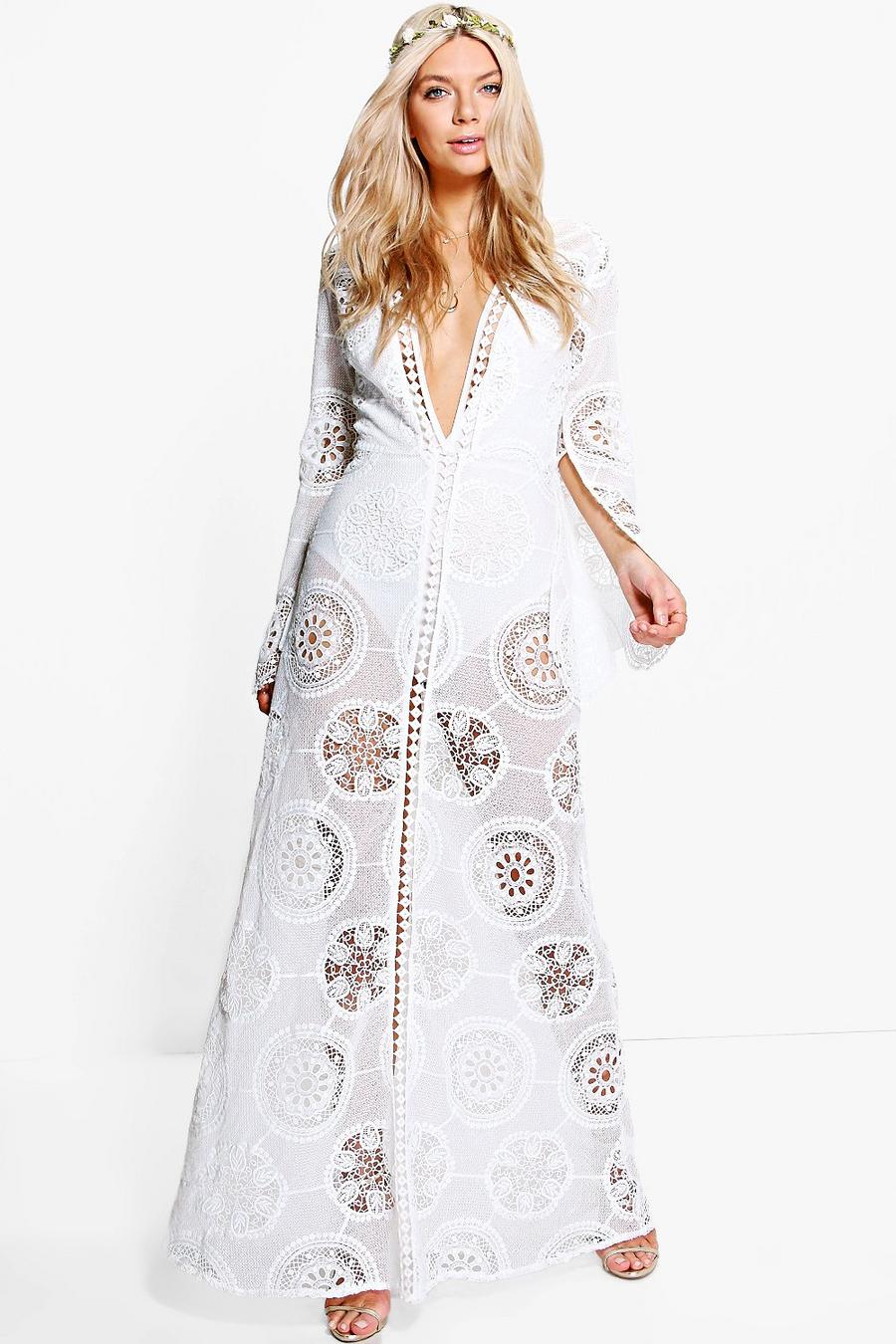 Ivory white Boutique Aiyla Premium Lace Trim Maxi Dress image number 1