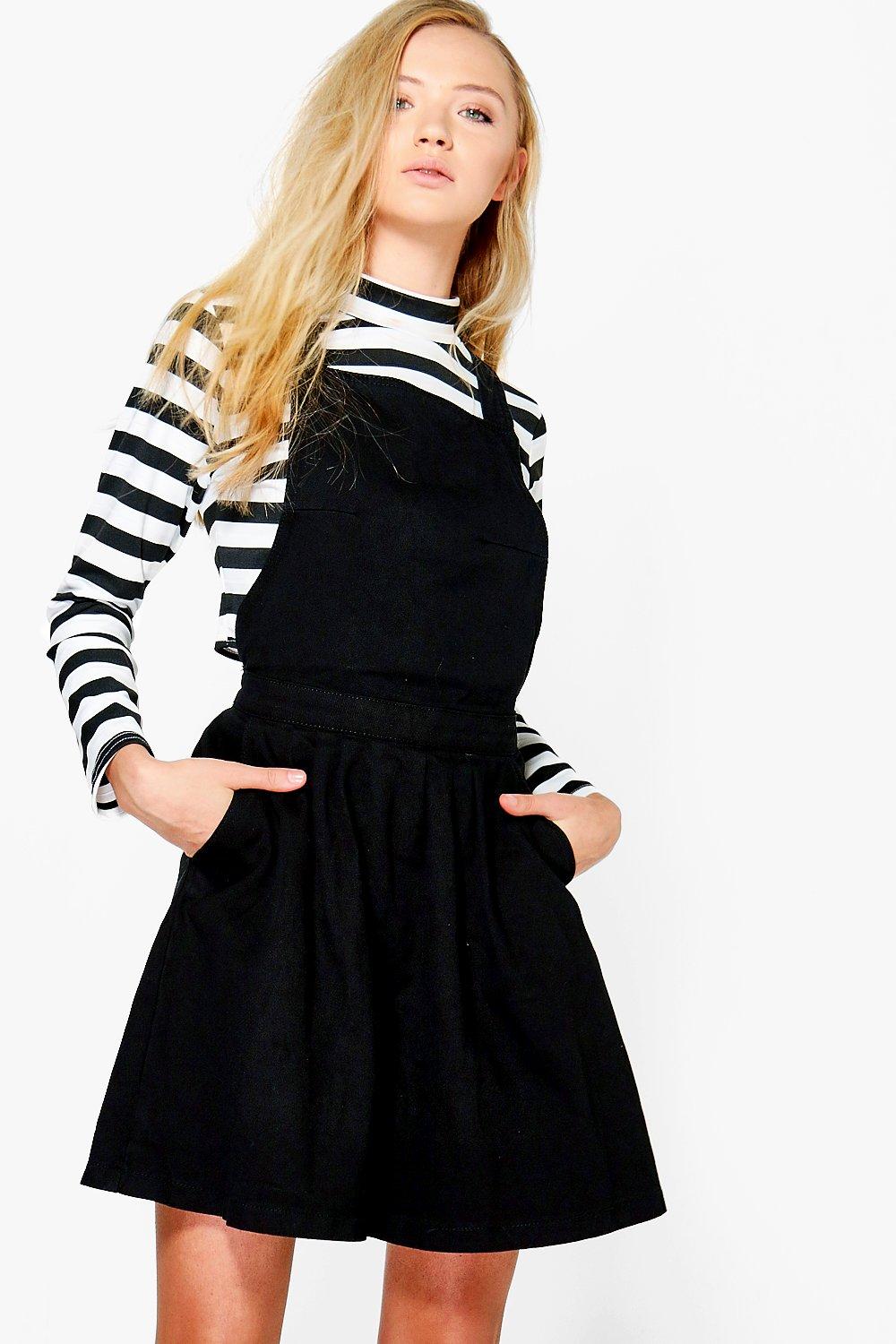 black pinafore skater dress