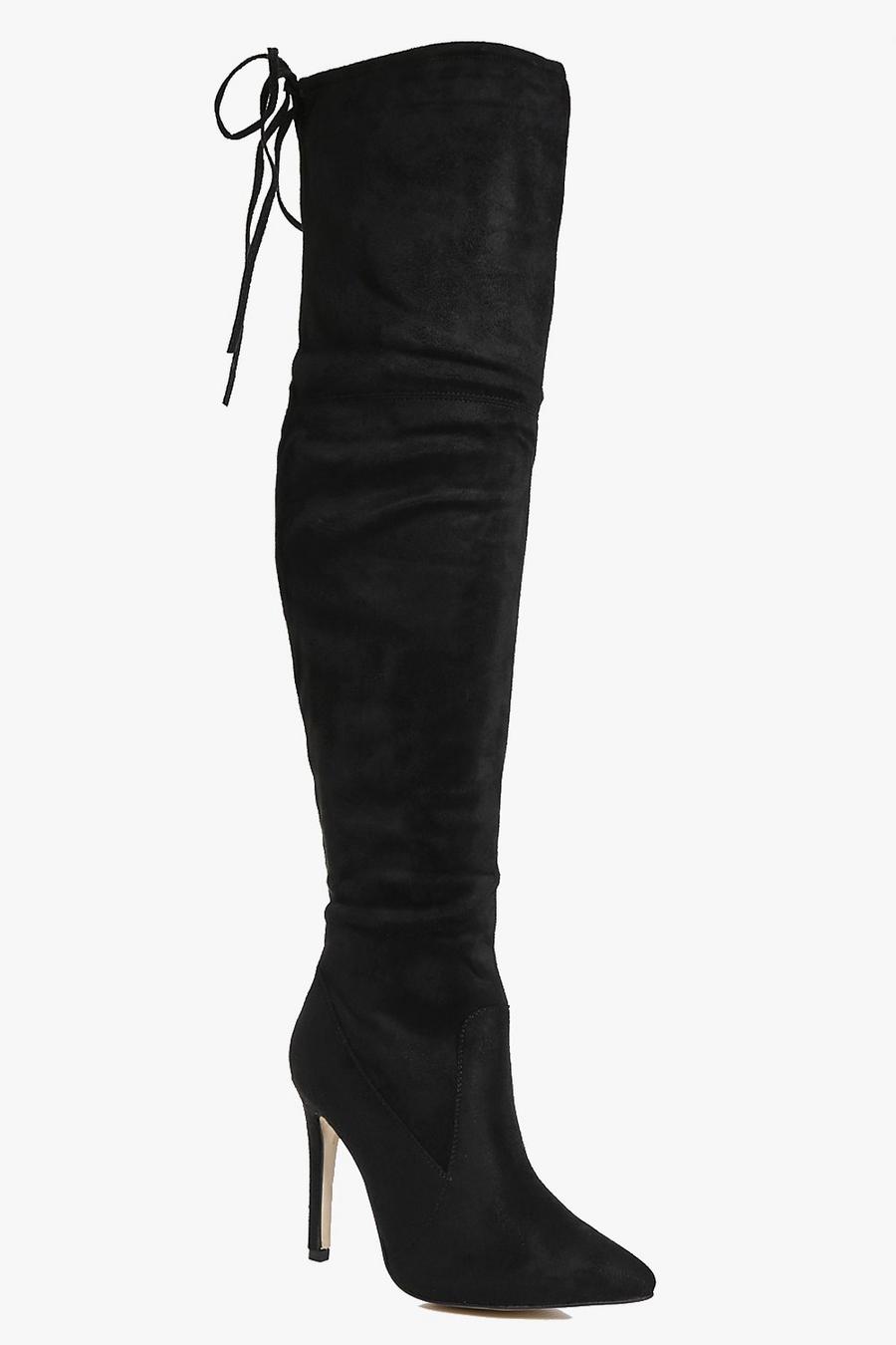 Black Rose Lace Back Pointed Over The Knee Boot image number 1