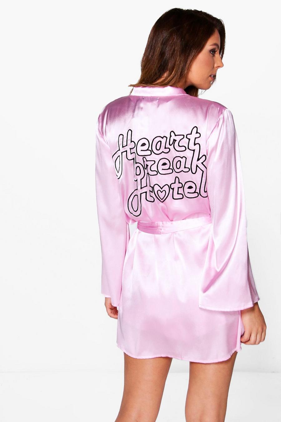 Pink rosa Boutique Amy Heartbreak Slogan Embroidered Satin Robe image number 1