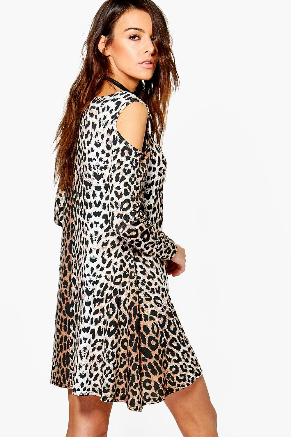 Animal print shop cold shoulder dress