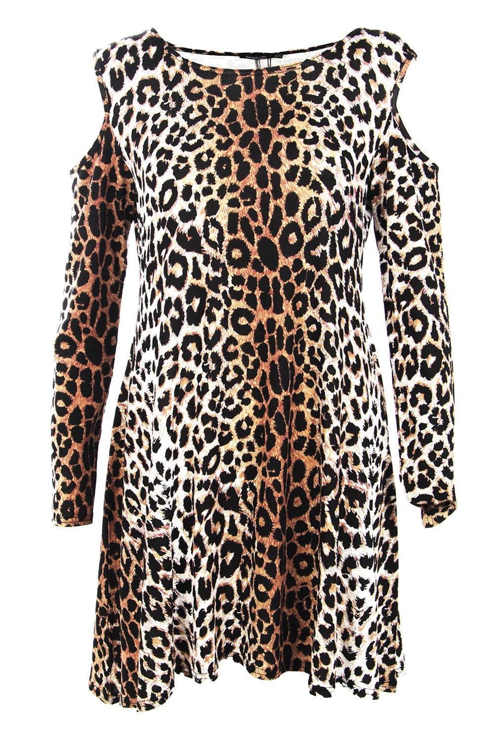 Leopard print hotsell cold shoulder dress