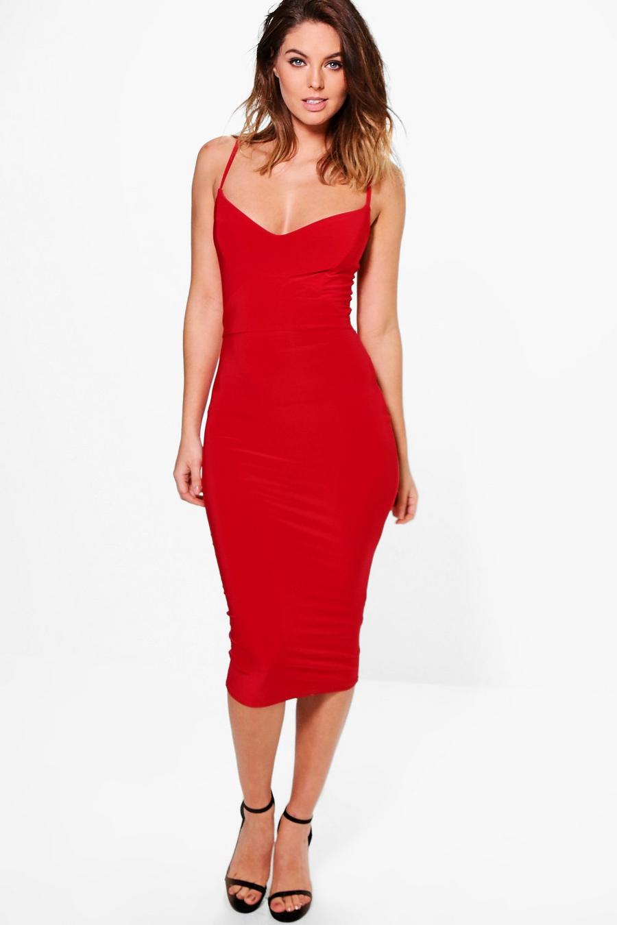 vestido midi elegante con tirantes y piezas con costuras hazel, Rojo rosso image number 1