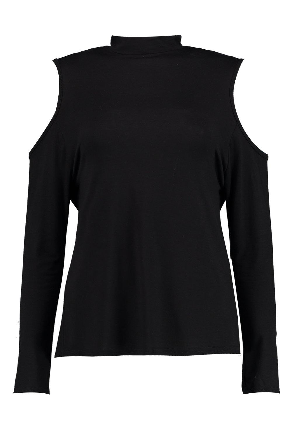 Black high neck cold shoulder top online