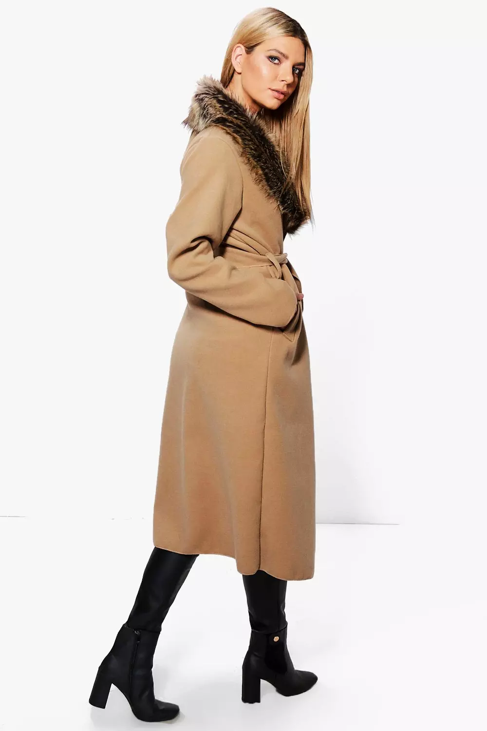 Fur collar hot sale wrap coat