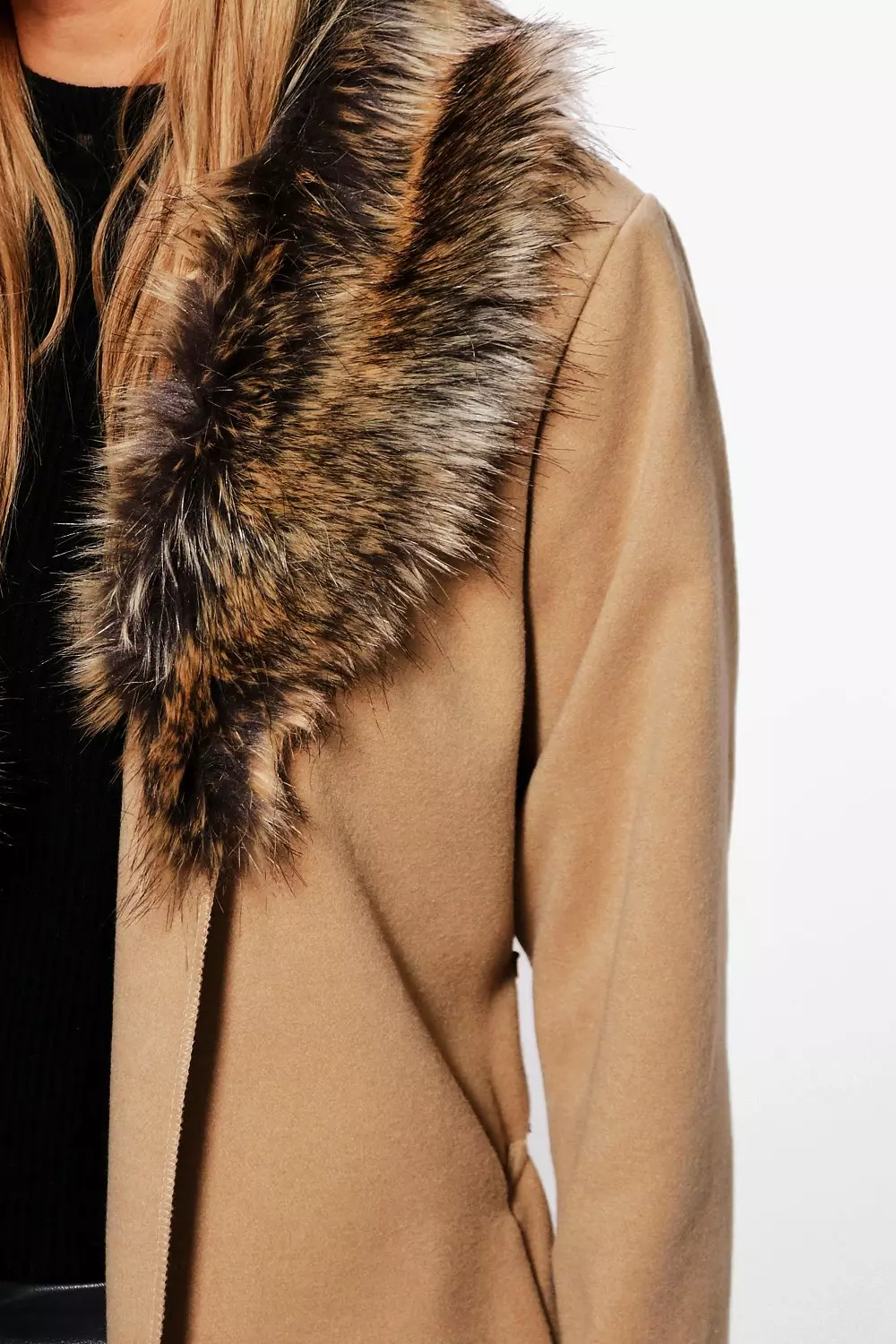 Faux fur collar wrap coat hotsell