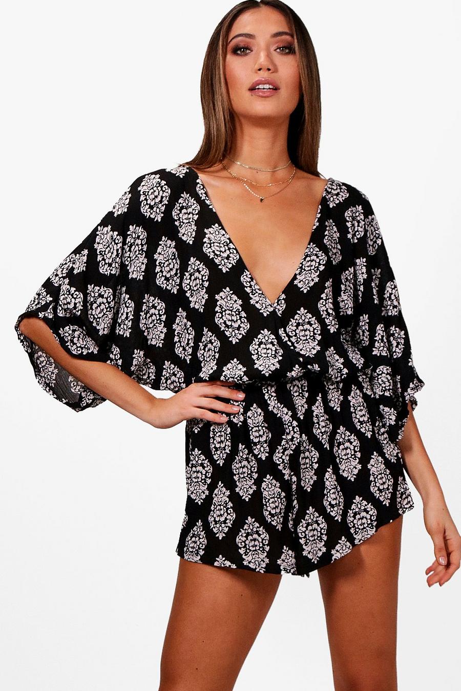 Black Lily Wrap Front Batwing Playsuit image number 1
