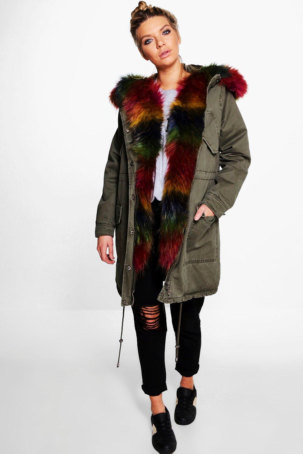 rainbow fur parka