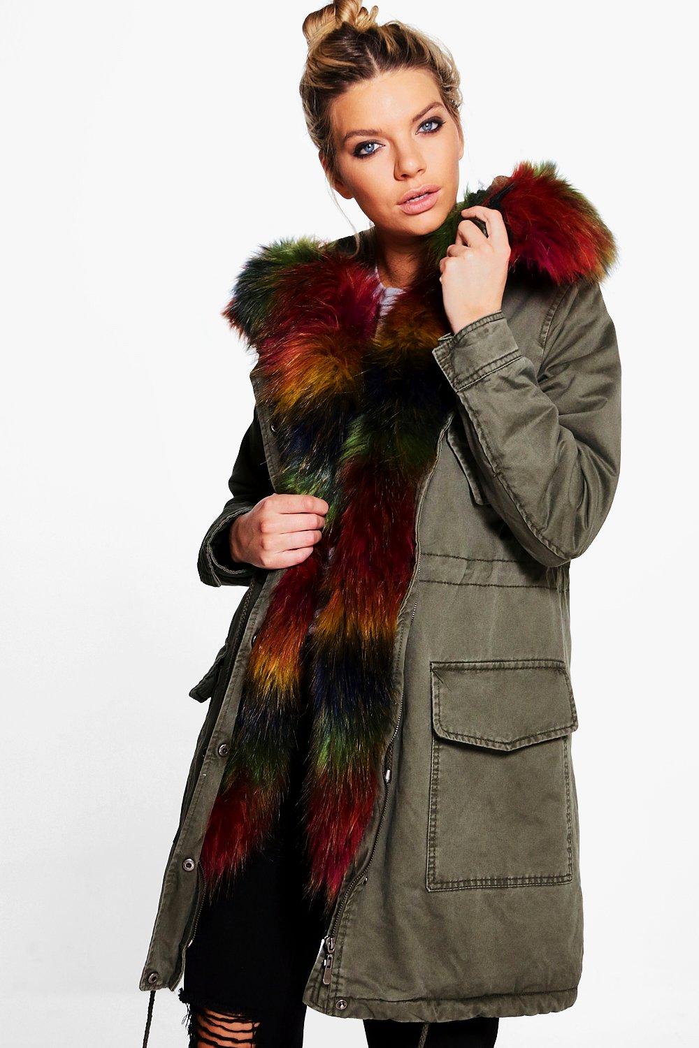 Isla Boutique Rainbow Faux Fur Parka boohoo DK