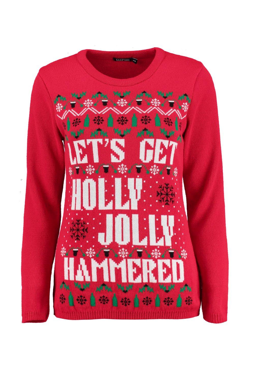 Eva Let s Get Jolly Hammered Christmas Jumper boohoo NO