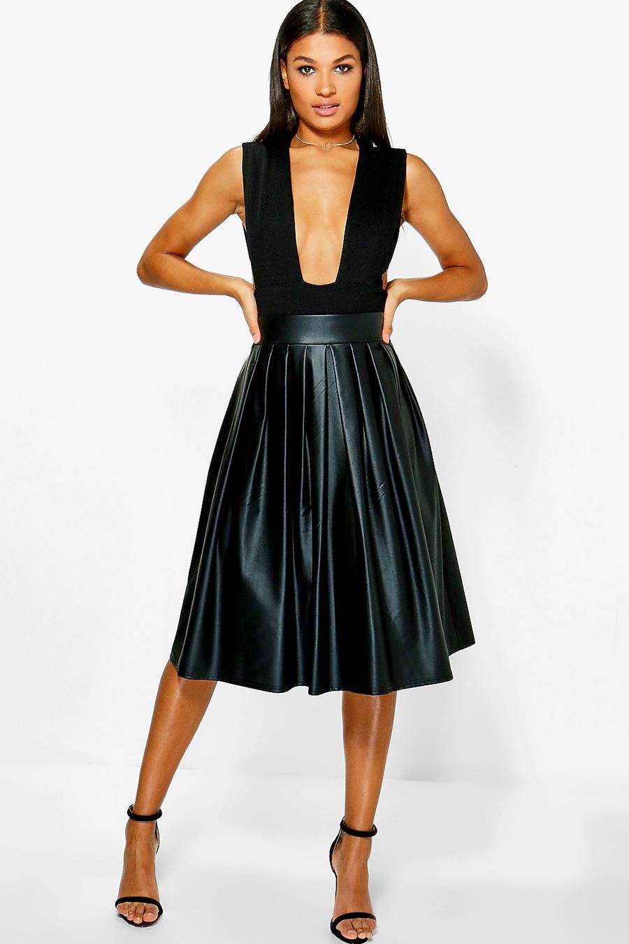 falda midi de efecto cuero con detalle de lazo tia, Negro nero image number 1