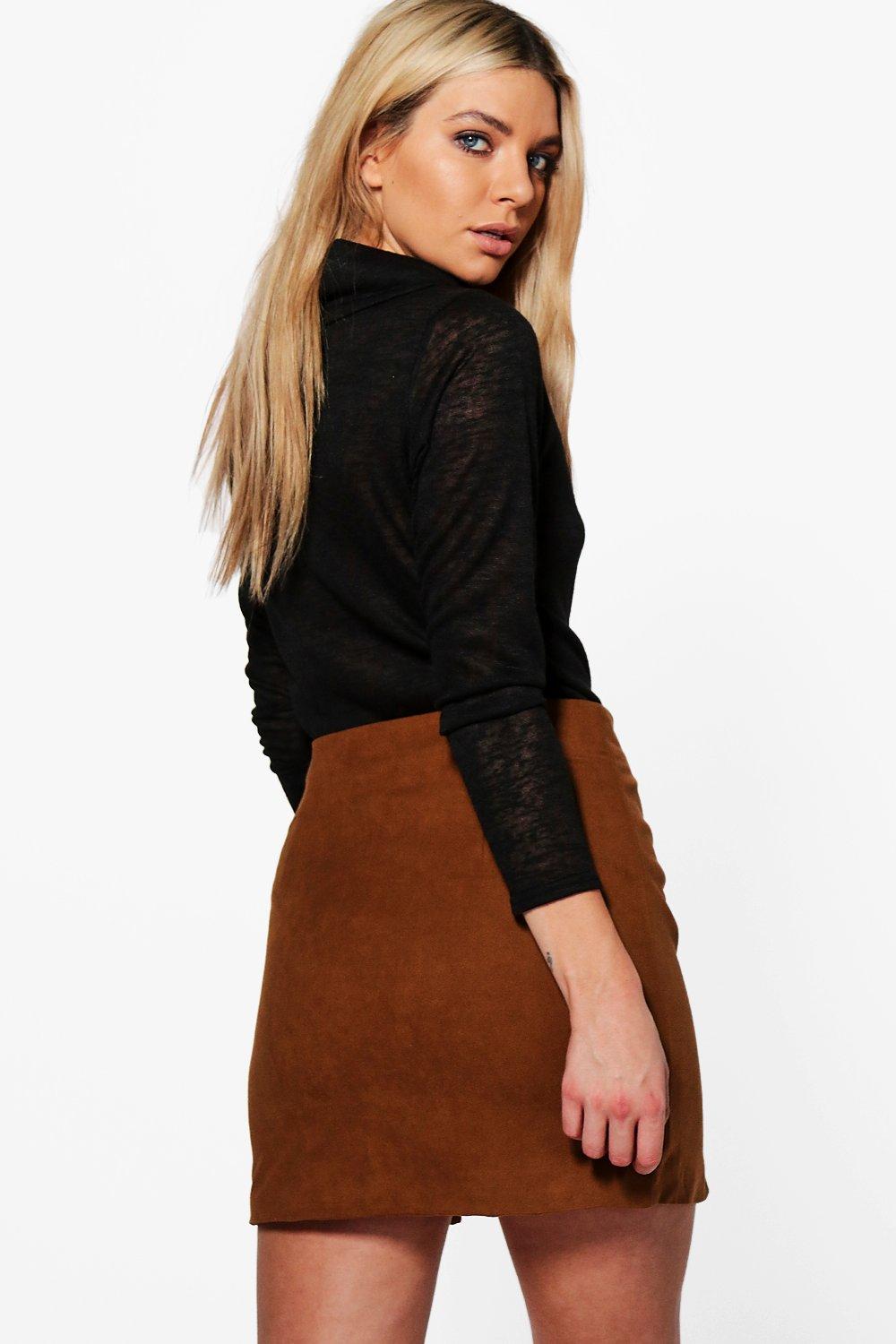 Faux suede double 2025 zip mini skirt