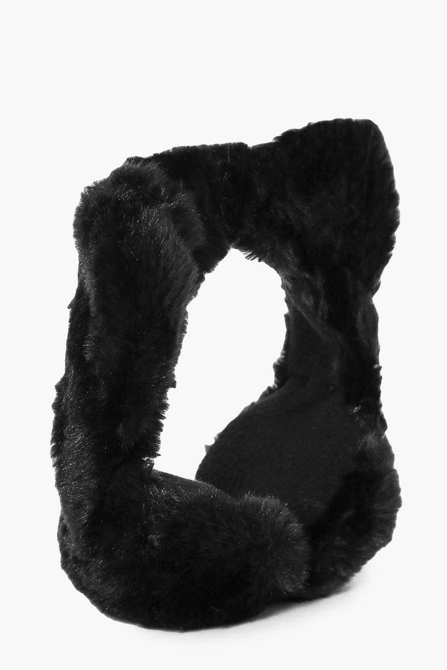 orejeras con orejas de oso de peluche de piel sintética molly, Negro black image number 1