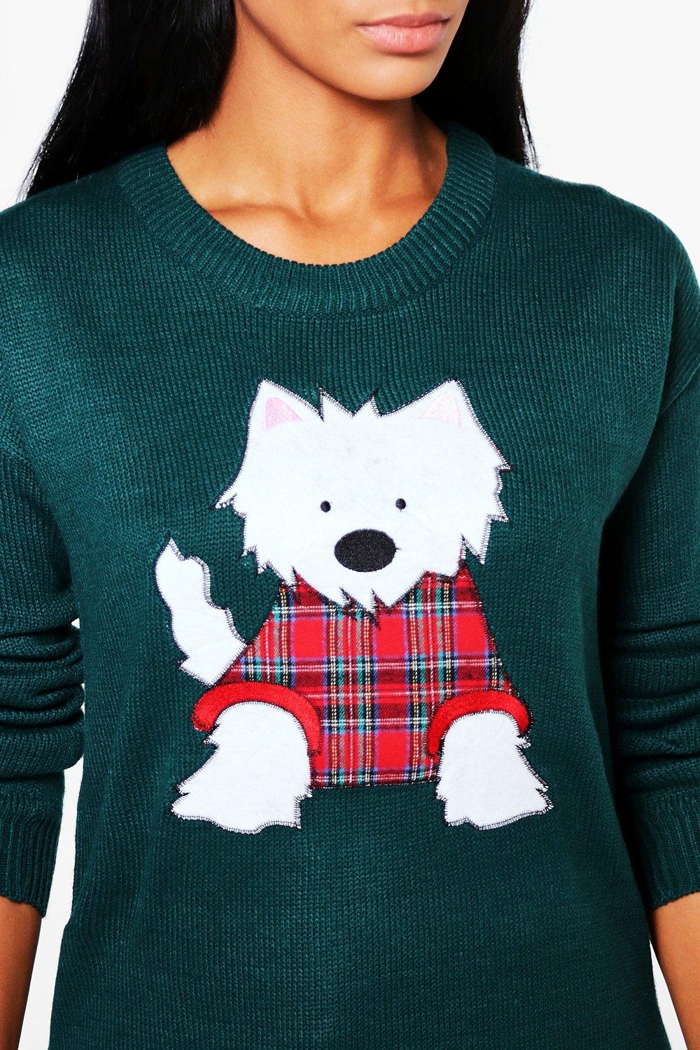 Libby Split Hem Scotty Dog Applique Christmas Sweater boohoo CA
