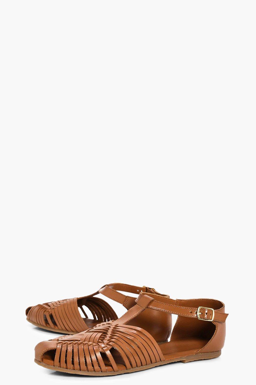 Woven leather closed sales toe sandals