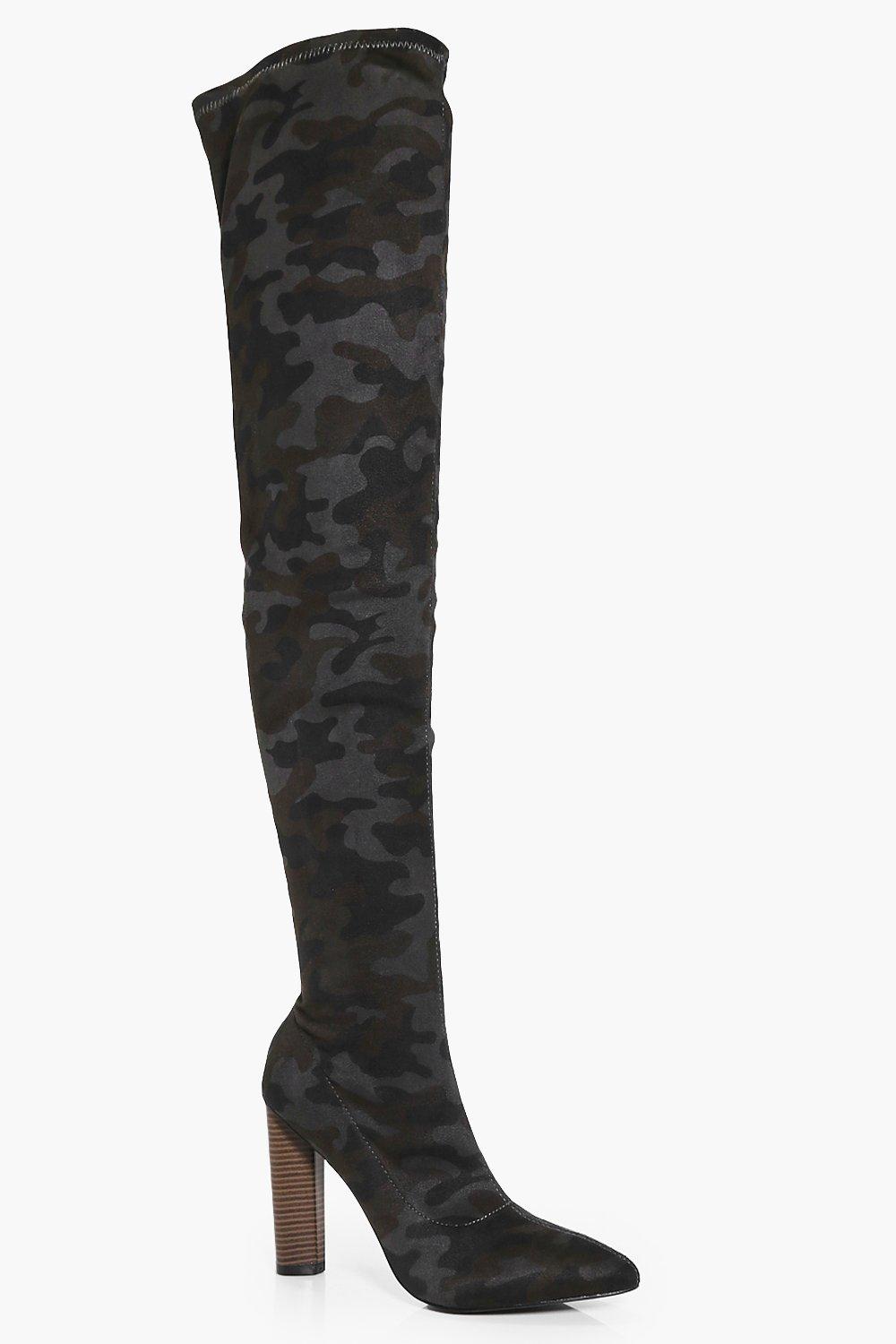 camo thigh high boots