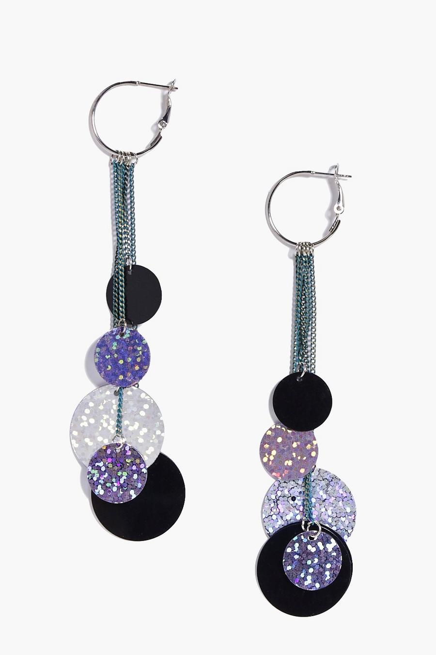 Multi Lacey Pastel Disc Tassel Holographic Earrings image number 1
