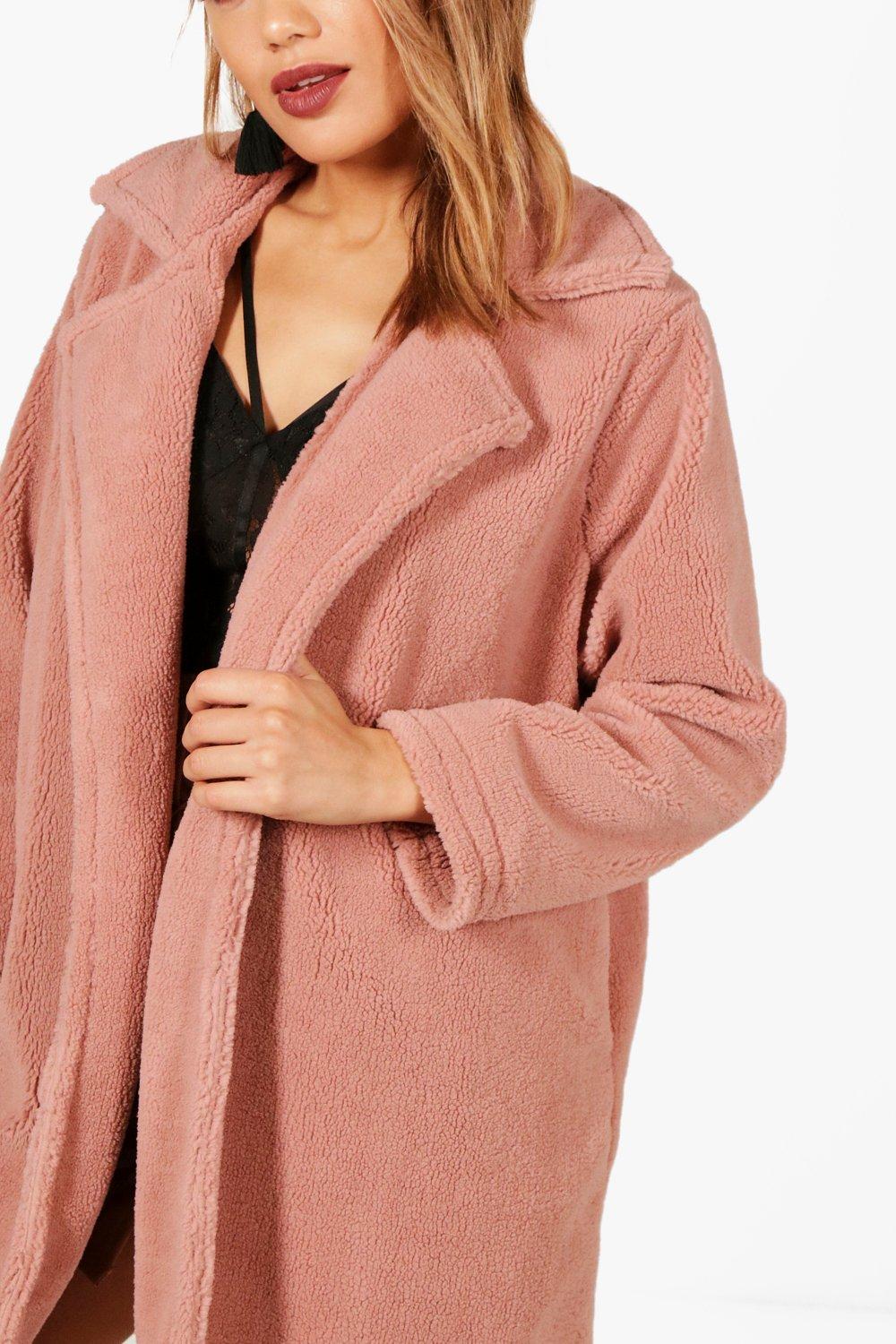 boohoo pink teddy coat